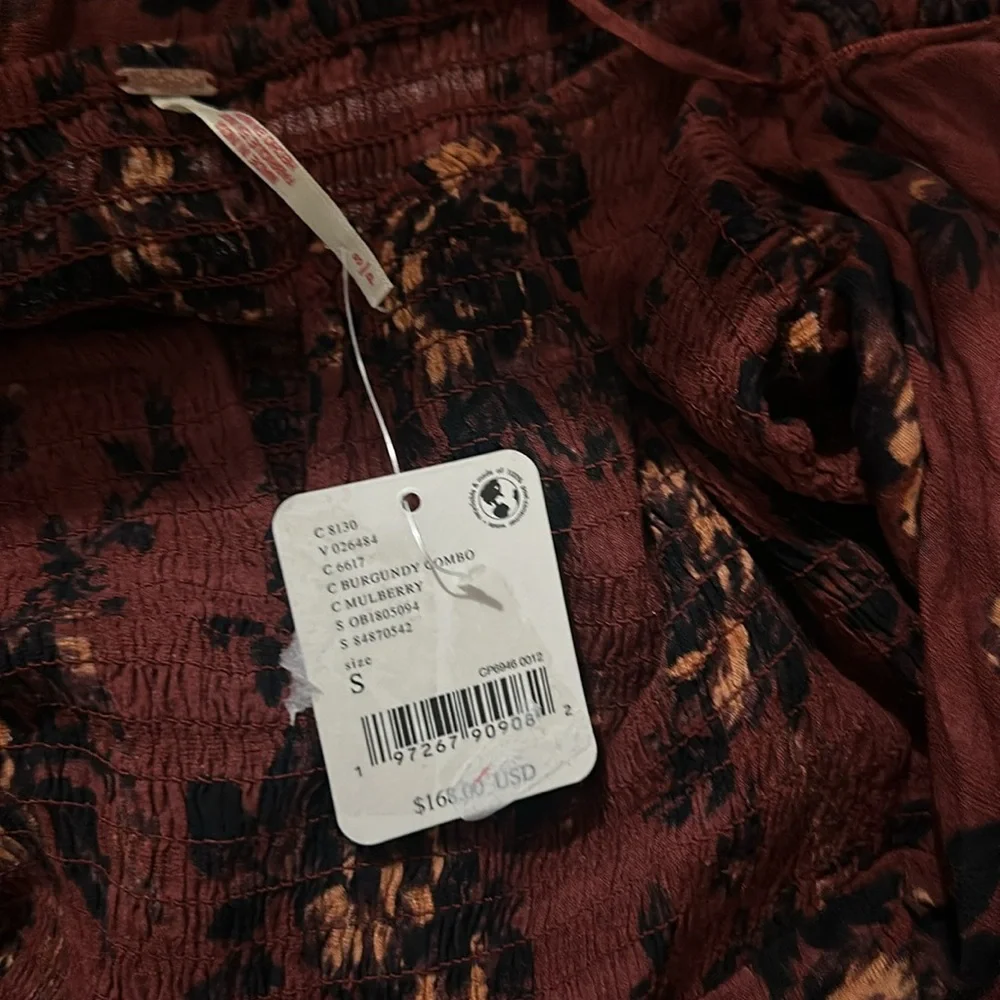 NWT Free People Jaymes Floral Print Square Neck Long Sleeves Midi Dress-